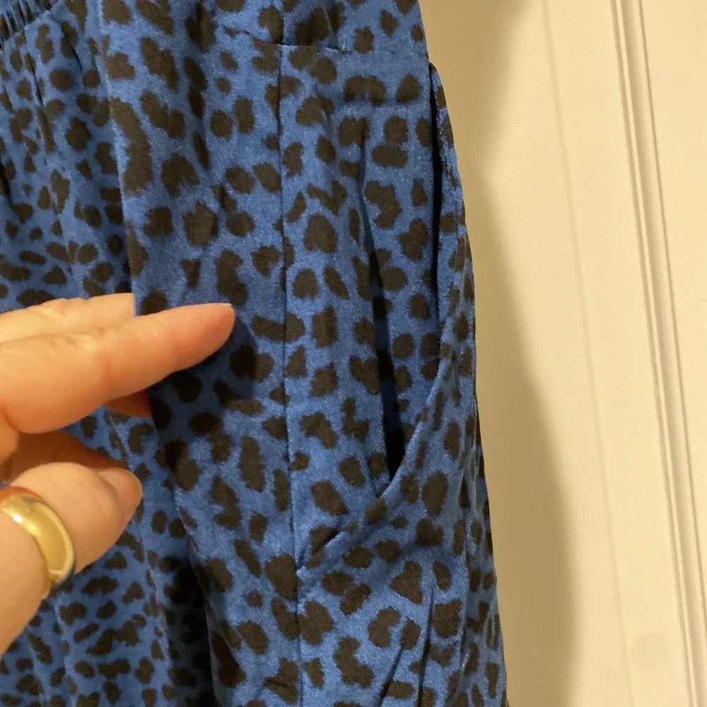 Apt 9 Women's Jumper Size 2XL Blue Black Animal Print Pockets Rouching Ash Strap